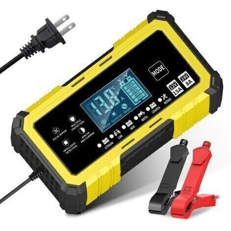[JAMAIS UTILISÉ]12 V 15 A / 24 V 8 A JauneChargeur à impulsions 12 V 15 A / 24 V 8 A, chargeur de batterie lithium-fer-phosphate 14,6 V 15 A pour motos et voitures, compatible avec les batteries au pl (1/5)