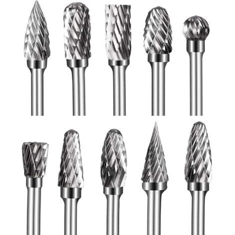 [JAMAIS UTILISÉ]Fraises sur tige en Carbure de Tungstène à Double Coupe, 10 pièces Kit de fraises rotatives de 1/8” Tête d'affûtage de 6 mm (1/5)