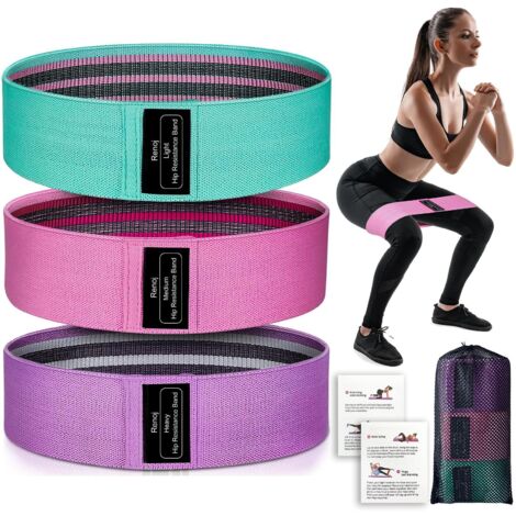 Elastique Musculation - Bandes Elastiques de Fitness antidérapantes en Tissu, 3 Niveaux de résistance pour Crossfit, Yoga, fessiers et Autres Sports et Sac de Rangement