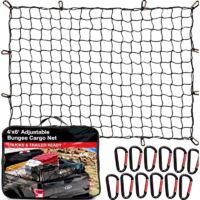 Filet de chargement pour benne de pick-up (122 x 183 cm extensible à 244 x 366 cm) - Accessoires robustes pour benne de pick-up - 12 mousquetons métalliques, filet élastique avec crochets pour sangle