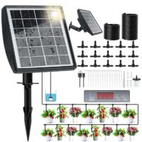 Kit d'arrosage solaire goutte à goutte, système d'irrigation goutte à goutte avec minuterie et tuyau de 15 m, pour jardin, balcon, pelouse, pots de légumes pour les vacances