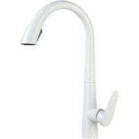 Robinet de cuisine extractible noir bassin d'eau chaude et froide robinet d'évier pistolet télescopique rotatif gris et blanc 60CM tirer (Color : White)