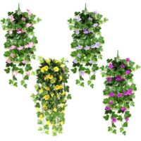 Bouquet de 4 fleurs artificielles, plante artificielle pour intérieur et extérieur, guirlande en plastique, faux lierre, décoration végétale retombante pour mariage, balcon, mur, jardin, à suspendre
