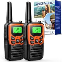 Talkies-walkies numériques longue portée (8 km), écran LCD, son numérique, jeu de communication et d'action pour les aventures en plein air, clip ceinture, orange - Lot de 2