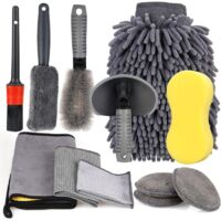 12PCS Kit De Nettoyage Voiture Professionnel,Microfibre Lavage Voiture Nettoyer Kit,Voiture Chiffons de Nettoyage Automobile Set,Brosse de Roue et de Jante,Chiffons de Nettoyage Gants de Lavage,éponge