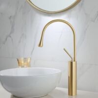 Robinet de Salle de Bain, Robinet de lavabo Or brossé, Robinet de Haute Qualité, Robinet lavabo Salle de Bain eau Froide et Chaude Disponible