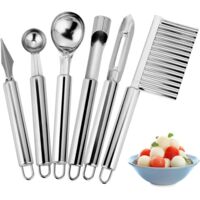 Ensemble d'outils de fruits 6 en1couteau à découper de fruits Cuillère à Pastèque Cuillère à glace dissolvant de Noyau Pomme éplucheur de Melon Coupe pommes de terre pour DIY fruits et légumes(6 Pcs)