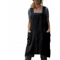Tablier de jardinage Grand tablier en coton et lin pour femme Tablier dos croisé Robe chasuble pour la cuisson Cuisine Jardinage Travail - Le noir