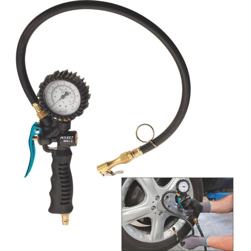 Gonfleur Pneus HAZET 9041-1 - Manomètre 0-12 Bar - Tuyau 400 Mm - Pour Voiture, Moto