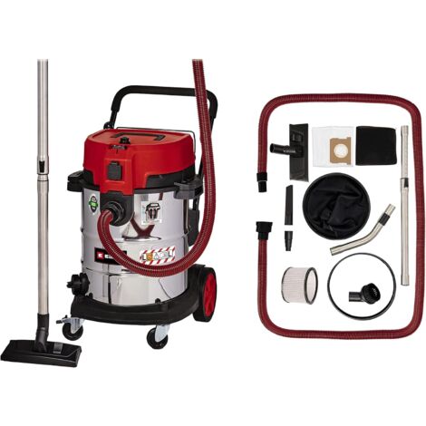 Aspiratore da cantiere Einhell- TE-VC 2350 SACL (1600 W, classe filtro L, sistema di pulizia del filtro, potenza di aspirazione 230 mbar, contenitore in acciaio inox resistente alla corrosione da 50 L