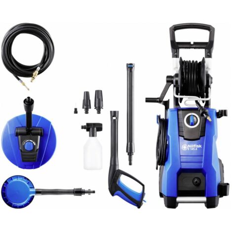 NILFISK - Eccellente idropulitrice ad alta pressione da 145 bar con motore a induzione (include pulitore per terrazze, spazzola di lavaggio e pulitore per scarichi)