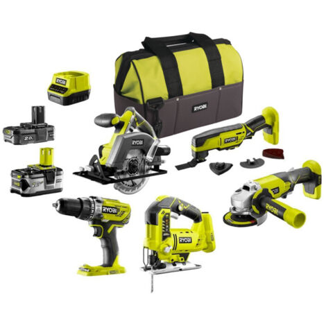 Pacchetto completo da 5 utensili RYOBI - 2 batterie da 2,0 Ah e 4,0 Ah - 1 caricabatteria - R18CK5A-242S