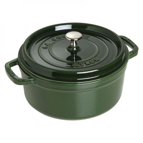 STAUB- Cocotte en Fonte Émaillée avec Couvercle, Tous feux dont induction, 5 à 7 personnes, Ronde, 28 cm, 6,70 L, 7,7 kg, Vert/Basilic (1/4)