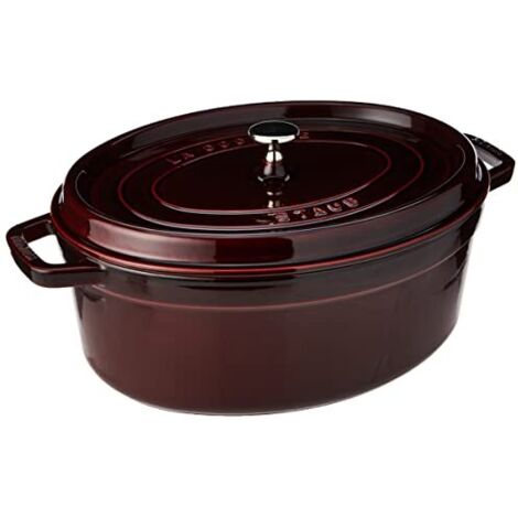 STAUB- Cocotte en Fonte Émaillée avec Couvercle, Tous feux dont induction, 6 à 7 personnes, Ovale, 33 cm, 6,70 L, 8,2 kg, Grenadine (1/4)