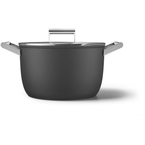 Smeg CKFC2611BLM Faitout 26cm + Couvercle Noir, Antiadhésif, Aluminium, Base Brevetée