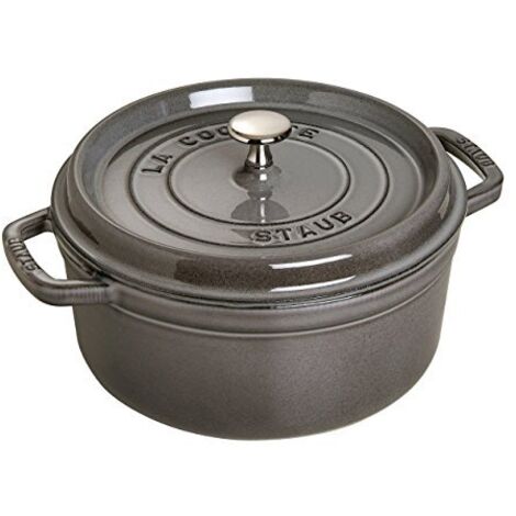 STAUB- Cocotte en Fonte Émaillée avec Couvercle, Tous feux dont induction, 5 à 7 personnes, Ronde, 28 cm, 6,70 L, 7,7 kg, Gris Graphite (1/4)