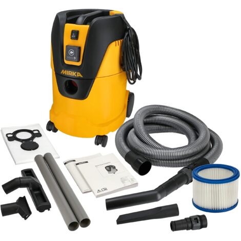 MIRKA Aspirateur professionel Aspirateur Eau et poussière 25 litres/Tuyau d'aspiration/Puissance 1000 W/Adaptateur pour Ponceuse Inclus/Kit de Buses