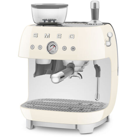 Machine à expresso manuelle Smeg EGF03CREU, avec moulin à café intégré, thermobloc, 4 niveaux de température, buse vapeur et manomètre, réservoir 1 L, format compact, 1350 W, couleur crème