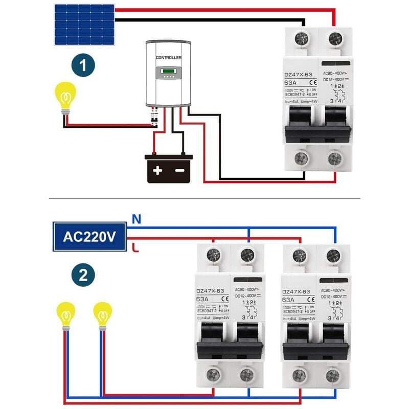 Ej.Life Disjoncteurs Miniatures 63 A 400 V AC DC, capacité de