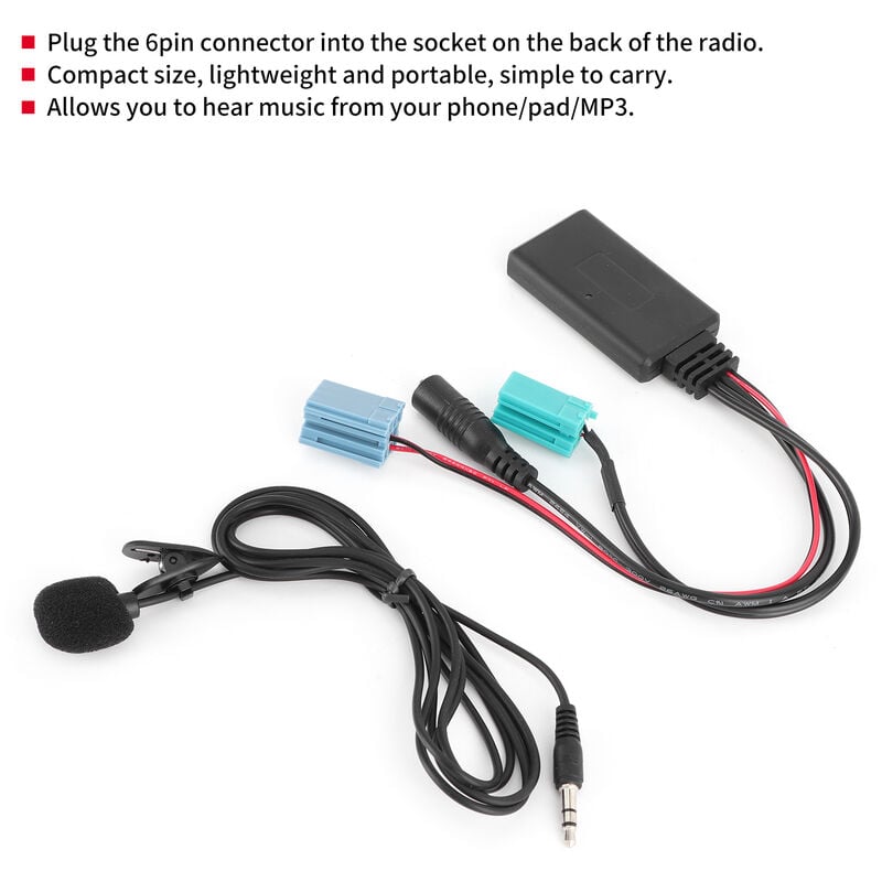 Câble d'entrée Audio Bluetooth voiture 6PIN AUX + MIC pour