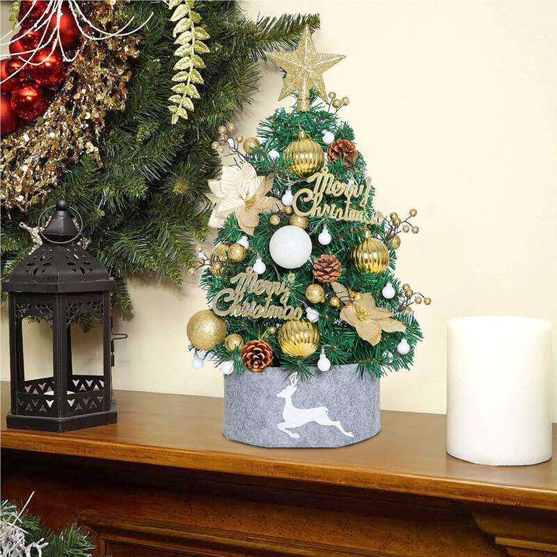 CORST Sapins De Noel Artificiel 50cm Mini Sapin De Noel Avec à Piles, Guirlandes Lumineuses Et Ornements Décoration Pour Noël, Maison, Cuisine, Table