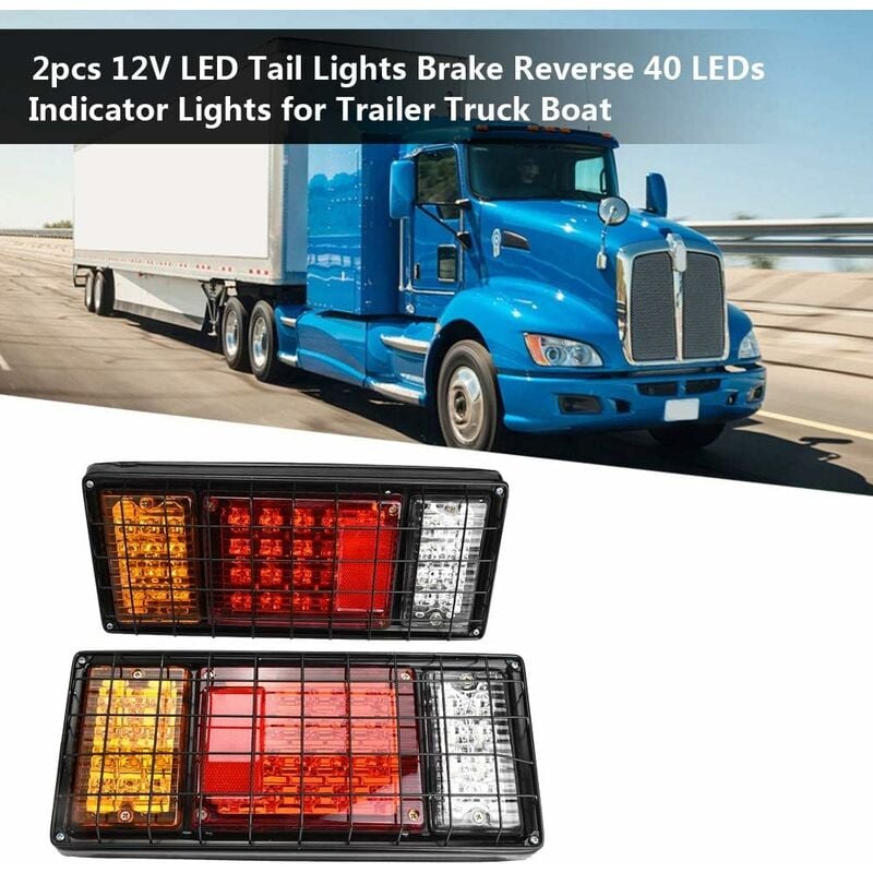 AGRISHOP Feux De Remorques LED 12/24v,Feu Arriere Led Pour Remorque 7Function, Feux Gabarit Remorque Prise 13broches Avec Câble 4M Pré-câblé 2x6broches Connexion à Baïonnette,Feu Remorque E-Mark