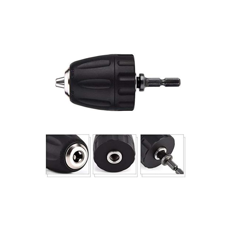 Mandrin Sans Clé 3/8"-24UNF Pour Perceuse - Plage 0.8-10mm - Avec Adaptateur Hexagonal 1/4" - Pour Axe 9.3mm