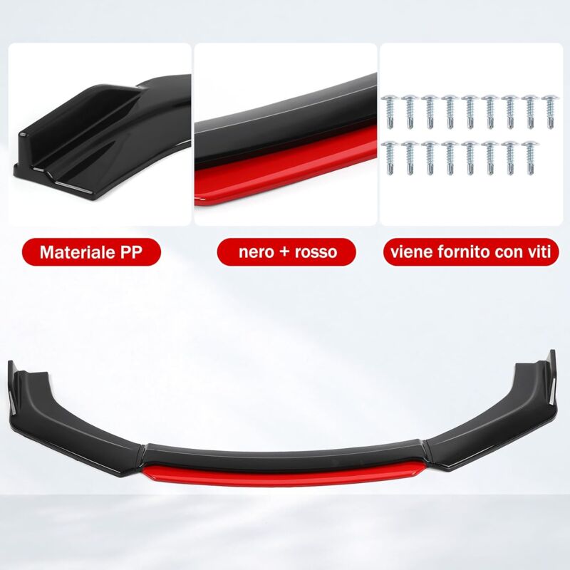 Lèvre De Pare-chocs Avant Universelle – Kit Becquet Menton PP Noir/Rouge, Aérodynamique, Protection Anti-Rayures, Look Sport