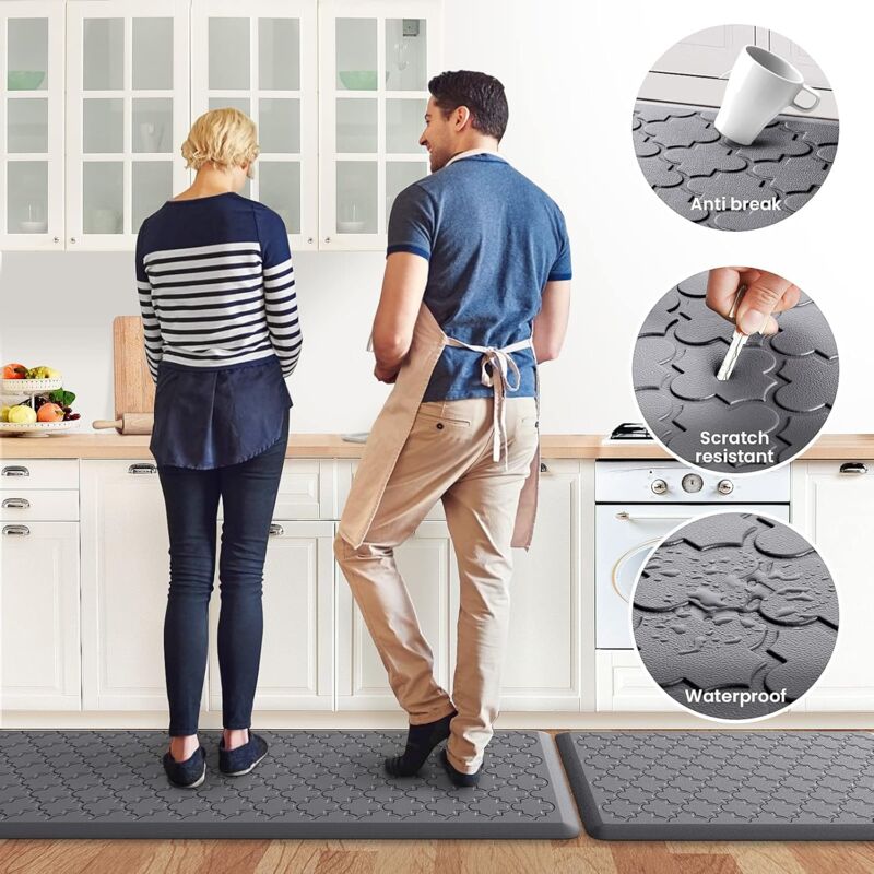 ASPMIZ Lot De 2 Tapis De Cuisine Rembourrés Anti-fatigue Rustiques, Antidérapants, Lavables Et Imperméables, Pour Devant L'évier, 45,7 X 121,9 Cm 45,7 X 76,2 Cm