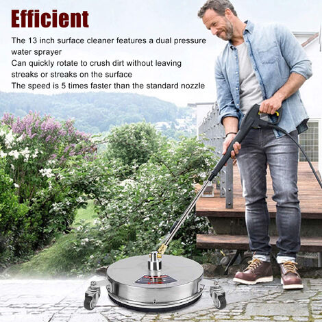 Ej.Life Nettoyeur de surface pour nettoyeur haute pression 13 pouces Nettoyeur de surface pour nettoyeur haute pression 4000psi avec 4 roues 2 baguettes d'extension