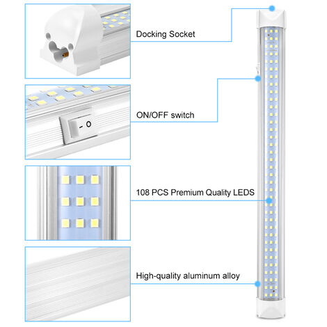 Ej.Life 12V Barre de lumière intérieure à LED, Éclairage intérieur Lumineuse avec Interrupteur Marche/arrêt 1200LM Barre de Bande Lampe pour Voiture Van Camping Camion Bateau 2PCS