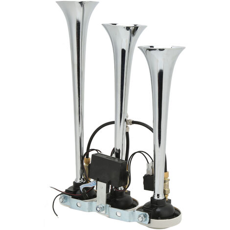 Ej.Life Klaxon à air 3 trompettes 6 airs chromé 305/342/385x79mm DC12V/24V pour Club Cars Trucks Yachts