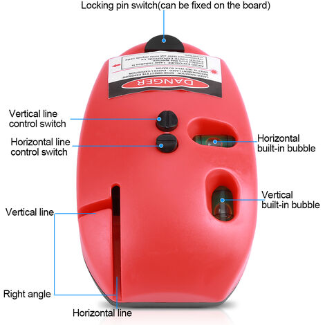 Ej.Life Niveau à bulle infrarouge à 90 degrés, outil de mesure à angle droit pour la décoration de la maison avec 2 lignes horizontales verticales (rouge) Niveau laser