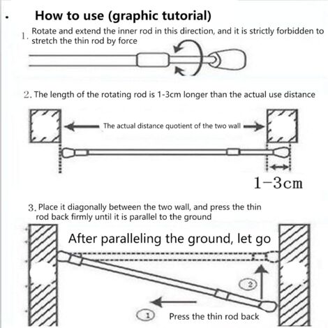 Yctze Tringles De Fenêtre De Tension à Ressort, Petite Tige De Tension Rglable Noire Tige De Tension Ressort Tlescopique Pour Cuisine Salle De Bain Ustensiles De