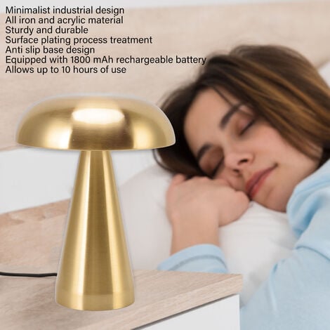 EJ.LIFE Champignon Lampe De Table Moderne Minimaliste Style Industriel 3 Couleur Dimmable Rechargeable Innovant Tactile Lampe De Bureau Or