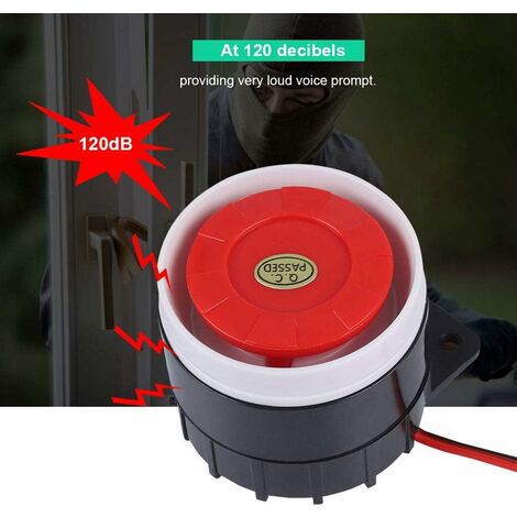 Ej.Life DC 12V Mini sirène Filaire sirène 120 DB Système d'alarme sonore sirène pour la sécurité à la Maison, Rouge