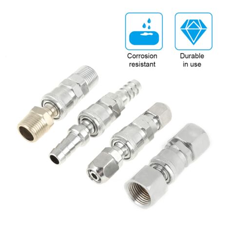 Ej.Life – Raccords rapides pour compresseur d'air – Lot de 8 pièces – Filetage BSP 1/2' mâle – Connecteurs en fer tam résistant à la corrosion