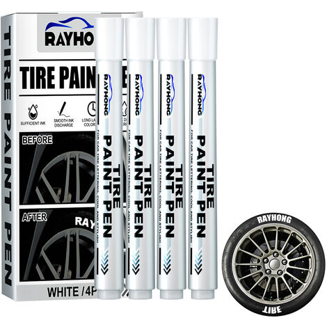 Ej.Life – Marqueur blanc pour peinture de pneus – Encre à base d'huile imperméable – Résistant à la décoloration – Lot de 4 pièces