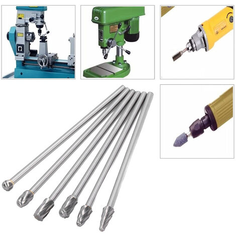 Ej.Life Kit de 6 pièces Fraises Rotatives en Carbure de Tungstène Double Coupe Tige 6mm Tête 10mm Outil Dremel Perceuse Ponceuse Electrique (1/5)