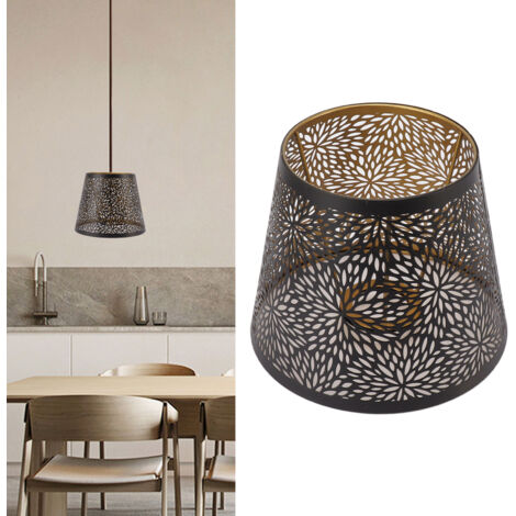 Ej.Life BROLEO Abat-jour, Couvercle d'Abat-jour en Métal Noir E26 E27 en Fer avec Motif doré Intérieur pour Lampe de Table
