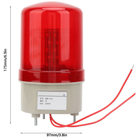 Ej.Life 220VAC Rotatif Clignotant Signal Lumière Rouge LED Avertissement Lumière Industrielle Signal Avertissement Lampe97mm Diamètre