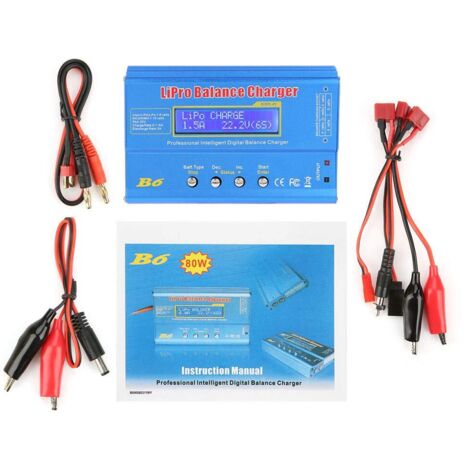 Ej.Life Chargeur iMAX B6 80W,Chargeur iMAX B6 80W, Chargeur Lipo Balance, Déchargeur pour Batterie LiPo/Li-ION/Life(1-6S), NiMH/NiCd(1-15S), LCD Chargeur Déchargeur parallèle(sans EU plug) (1/5)