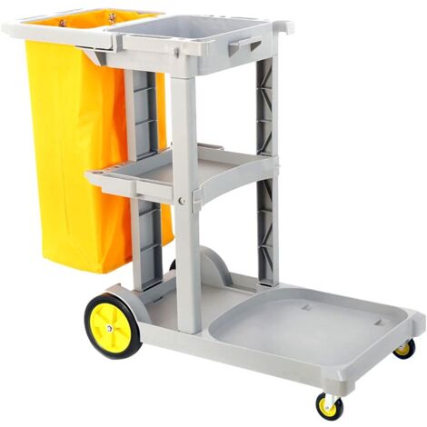 Rosvola Chariot de Ménage 3 Étages Chariot de Nettoyage Lavage en PP avec Sac à Déchets PVC Chariot d'Entretien Déplacement Fluide Range Outils d’Entretien Bureau Hôtel (1/5)