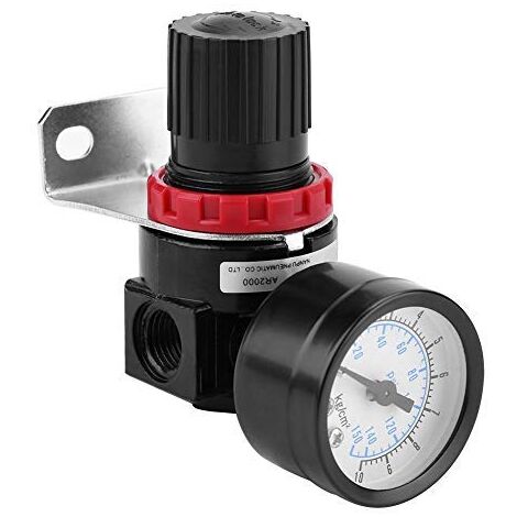 Ej.Life Régulateur de pression d'air, AR2000 G1 / 4 Compresseur à Commande Pneumatique avec Manomètre, 1/4" Soupape Jauge Réglable de Pression d'Air en Alliage d'aluminium avec Support A (1/5)