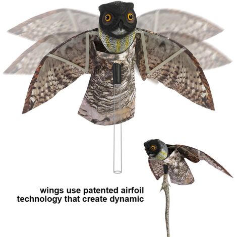 Leurres De Faux Hibou Pour Effrayer Les Oiseaux, Sculptures De Hibou Avec Tete Rotative Statues En Plastique Ennemi Naturel Epouvantail Repulsif Pour Exterieur Cour Jardin Chouette Solaire