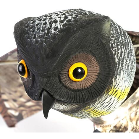 Hibou Effaroucheur Oiseaux Avec Tête Rotative 360° - Statue Réaliste Pour Jardin, Terrasse Et Piscine, Dissuade Oiseaux, Lapins Et Écureuils