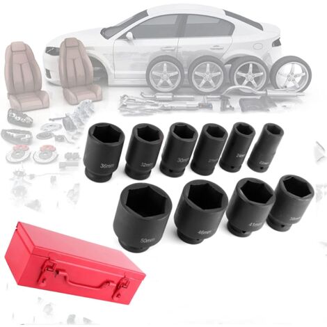 Rosvola 10pcs douilles à choc hexagonales  3/4" Drive  22-50 mm  Acier au chrome-molybdène  6 points  métrique  Kit d'outils de voiture (1/5)