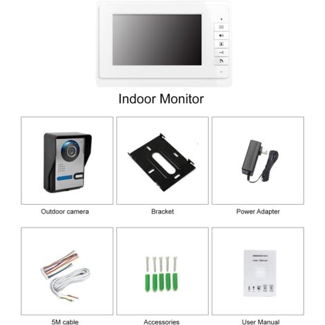 Ej.Life Visiophone Connecté  Kit Interphone Vidéo Filaire avec écran Couleur 7",Portier Vidéo pour Une Famille,Platine de Rue, Sonnette de Camera,blanc