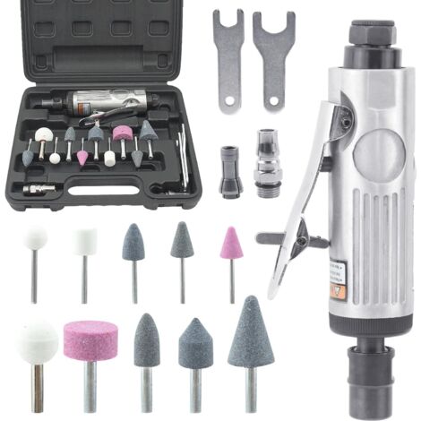 Ej.Life Kits de Meuleuse Pneumatique 16 Pièces, 25000RPM Mini Meuleuse Droite Pneumatique pour La Réparation de Pneus et Autres Applications A