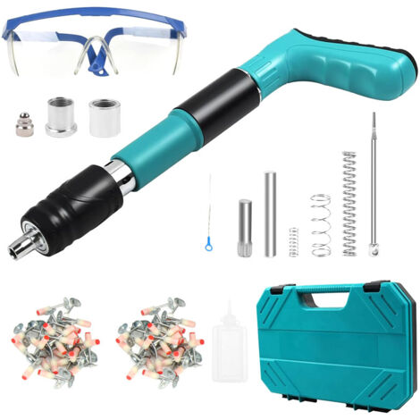 Pistolet à Clous Manuel Pour Béton Et Acier - 5 Vitesses + 300 Clous Inclus - Silencieux Et Portable